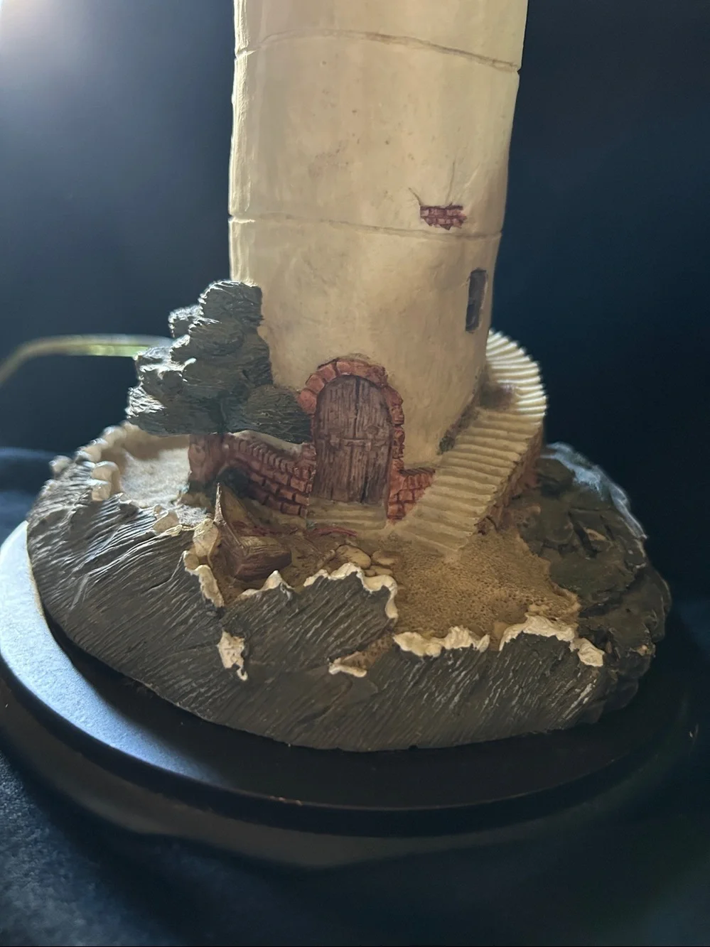 Ceramic Lighthouse Night Light in Warm Beige & Black